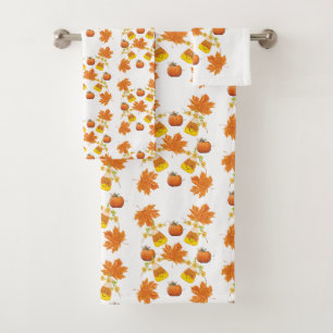 Bathroom Towel Sets Fall Leaves Pumpkins 