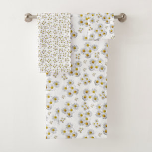 Bathroom Towel Sets Floral White Daisy