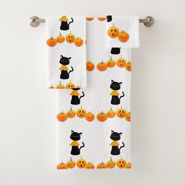 Bathroom Towel Sets Halloween, Black Cat (Insitu)