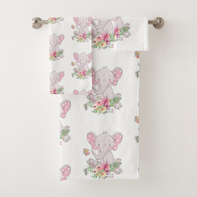 Bathroom Towel Sets Pink Elephant Floral  (Insitu)