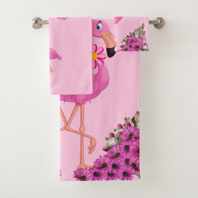 Bathroom Towel Sets Pink Flamingo Floral (Insitu)