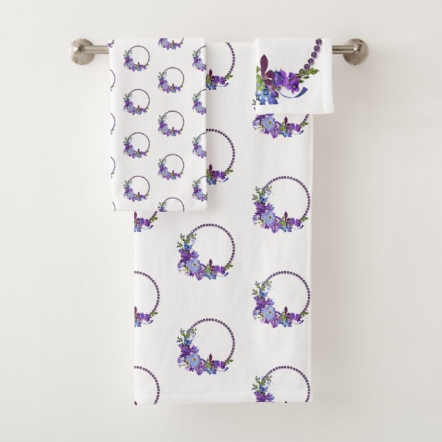 Bathroom Towel Sets Purple Floral (Insitu)