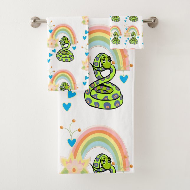 Bathroom Towel Sets Snake Rainbow Floral (Insitu)
