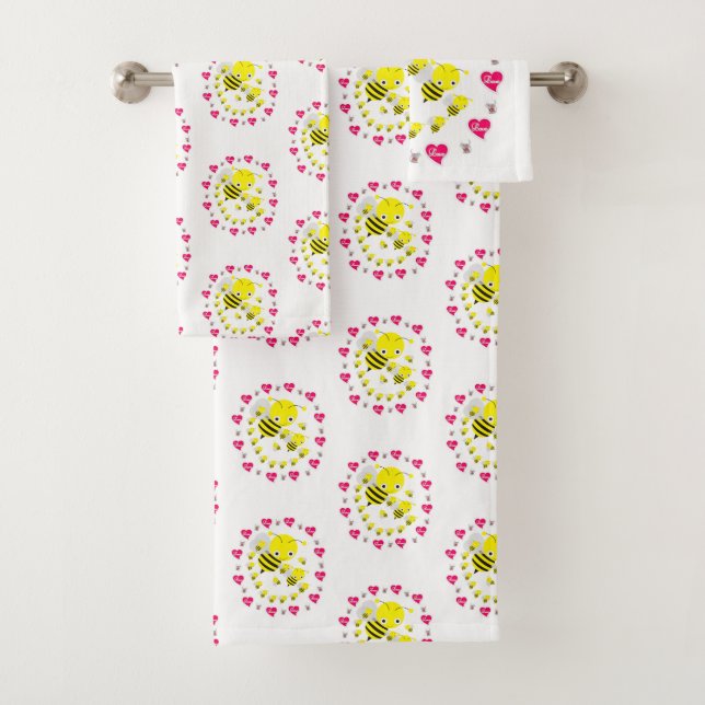 Bathroom Towel Sets Valentine's Day Bumblebee (Insitu)