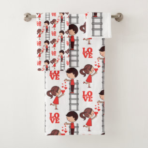 Bathroom Towel Sets Valentine's Day Couple Hearts