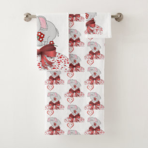 Bathroom Towel Sets Valentine's Day Elephant