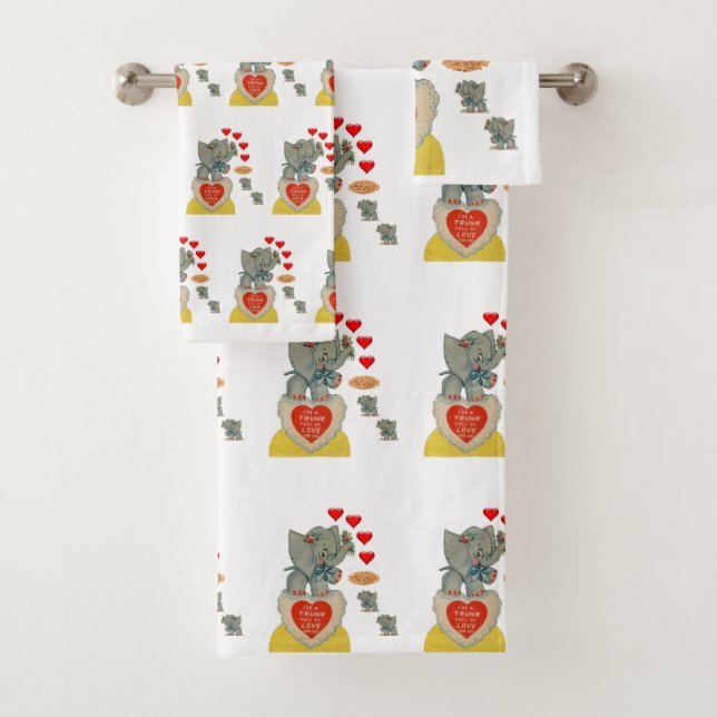Bathroom Towel Sets Valentine's Day Elephant (Insitu)