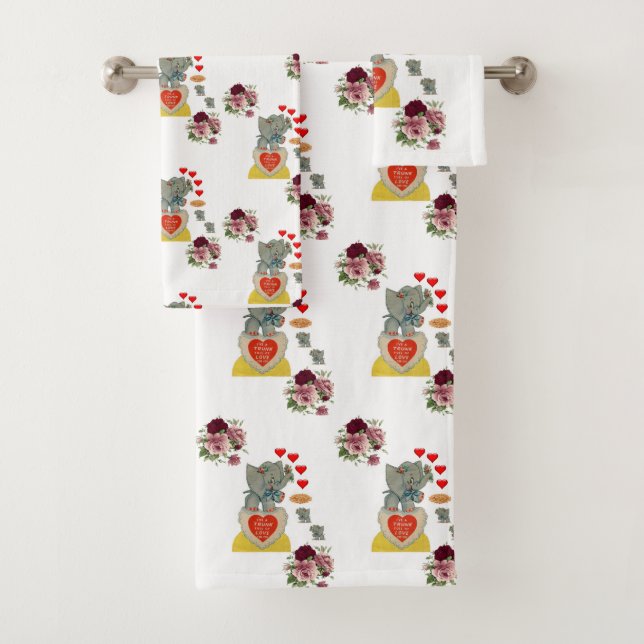 Bathroom Towel Sets Valentine's Day Elephant (Insitu)