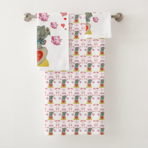 Bathroom Towel Sets Valentine's Day Elephant