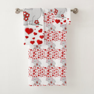 Bathroom Towel Sets Valentine's Day Elephant