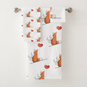 Bathroom Towel Sets Valentine's Day Foxy Red Heart