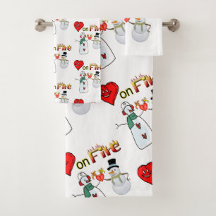 Bathroom Towel Sets Valentine's Day Hearts Snowman