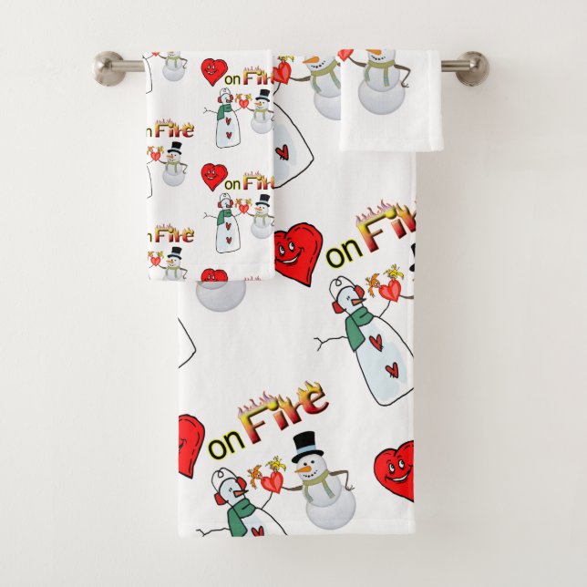 Bathroom Towel Sets Valentine's Day Hearts Snowman (Insitu)