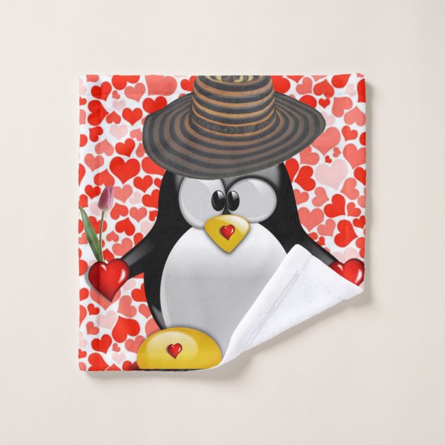 Bathroom Towel Sets Valentine's Day, Penguin (Wash Cloth)