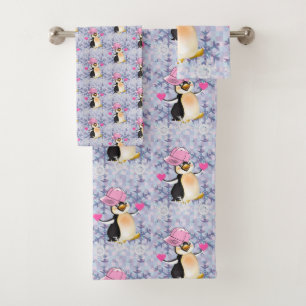 Bathroom Towel Sets Valentine's Day Penguin Hearts