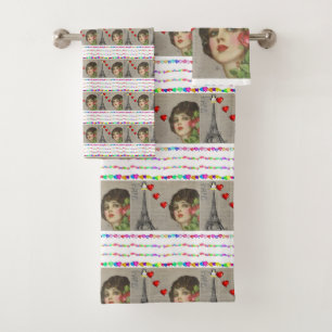 Bathroom Towel Sets Valentine's Day Penguin Hearts