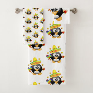 Bathroom Towel Sets Valentine's Day Penguin Hearts