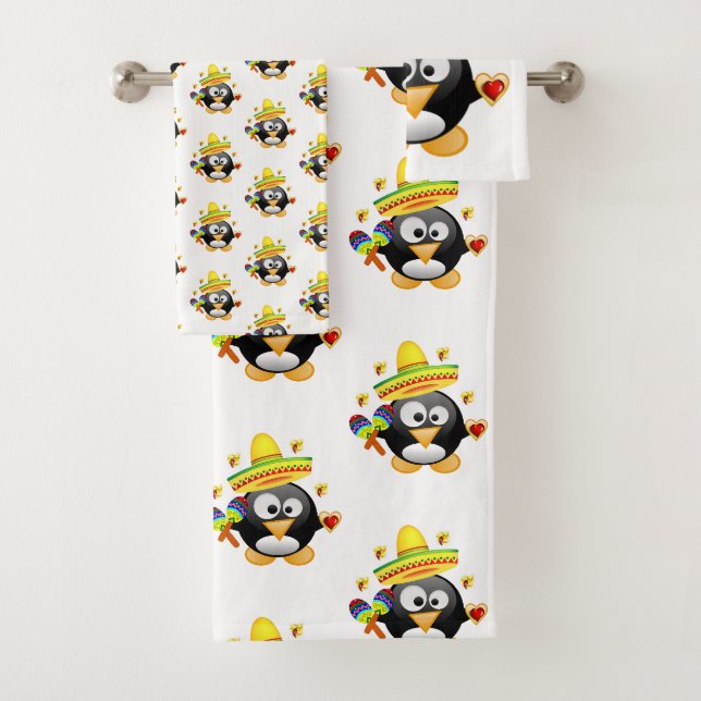 Bathroom Towel Sets Valentine's Day Penguin Hearts (Insitu)