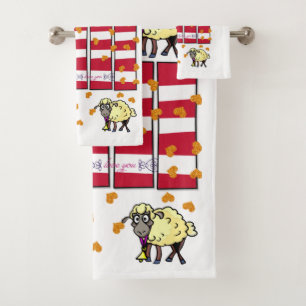 Bathroom Towel Sets Valentine's Day Sheep Hearts