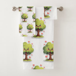 Bathroom Towel Sets Valentine's Day Tree Red Heart