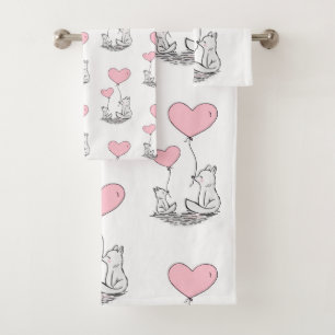 Bathroom Towel Sets Valentine's Foxy Pink Hearts
