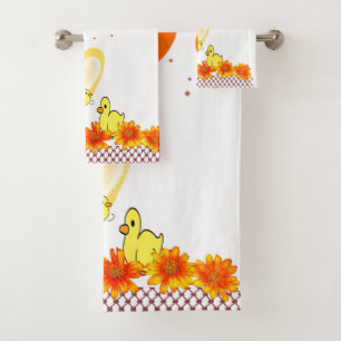 Bathroom Towel Sets Yellow Ducks Orange Hearts