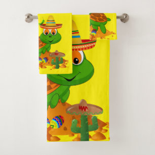 Bathroom Towel Sets Yellow Green Turtle