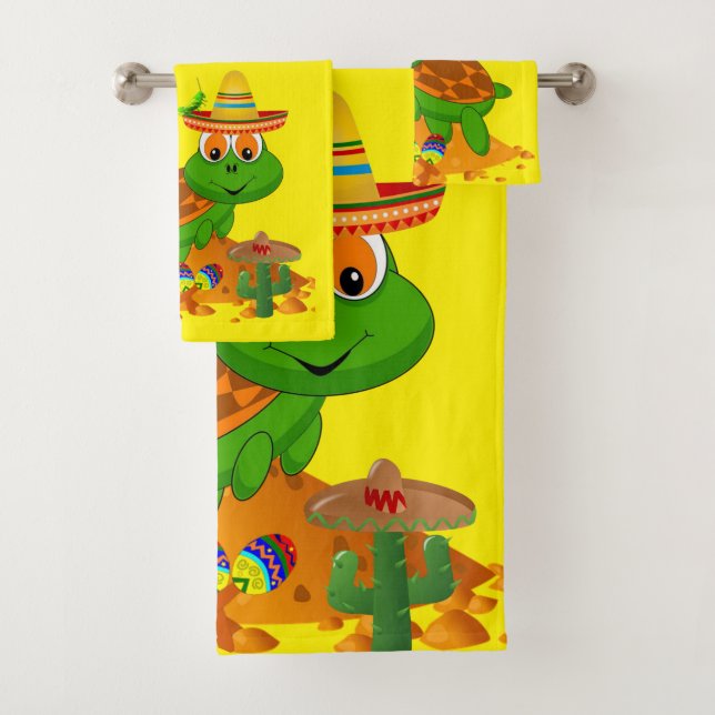 Bathroom Towel Sets Yellow Green Turtle (Insitu)