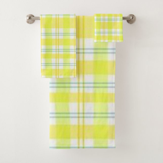 Bathroom Towel Sets Yellow Plaid (Insitu)