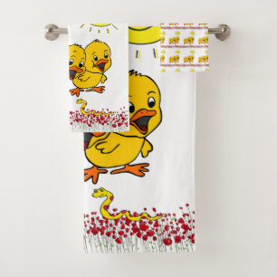Bathroom Towel Yellow Chicks Snake Roses Floral
