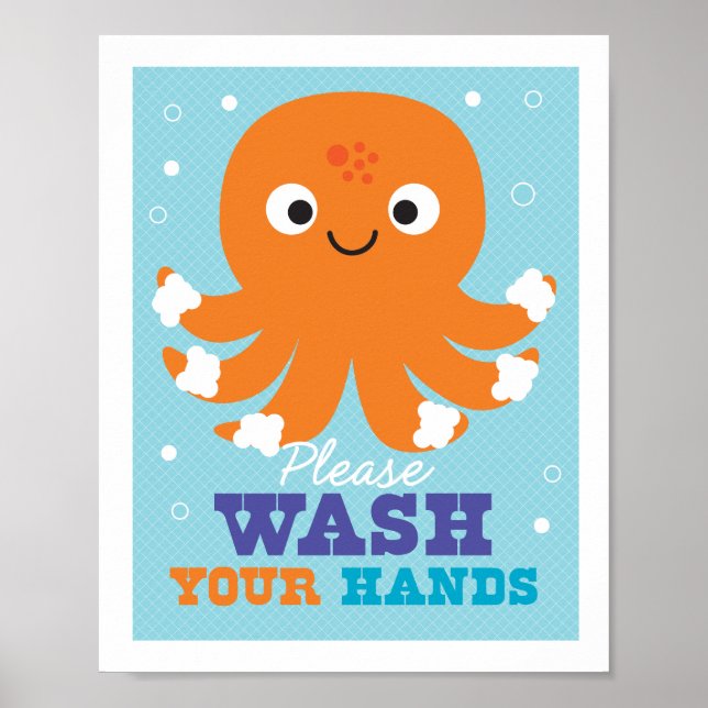Bathroom Wash Your Hands Octopus Art Poster (Front)
