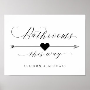Bathrooms This Way Script Directional Arrow Sign