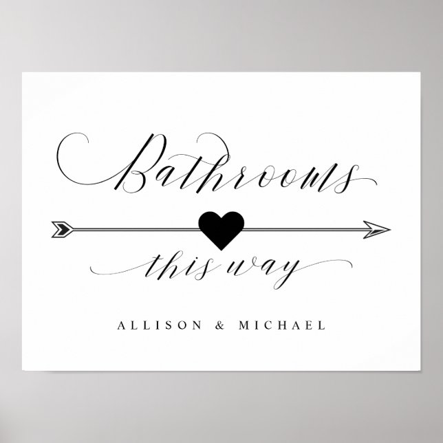 Bathrooms This Way Script Directional Arrow Sign (Front)