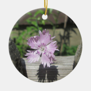 Baths Pink Dianthus on Fence Ceramic Ornament
