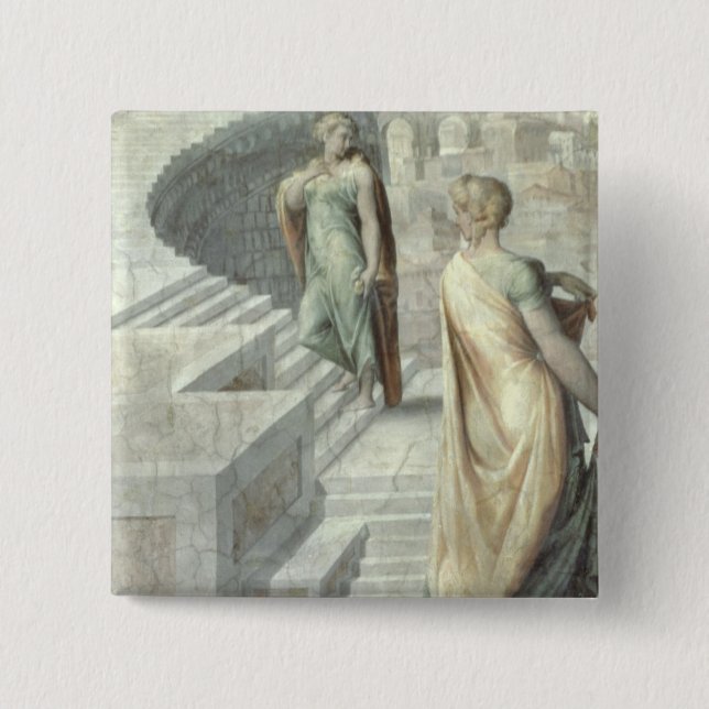 Bathsheba Visiting David, c.1553 2 Inch Square Button (Front)