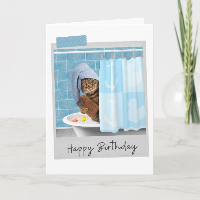 Bathtime Chat Funny Carte Anniversaire (Devant)