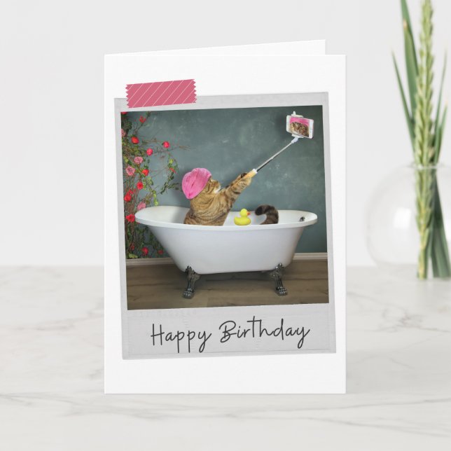 Bathtime Selfie Chat Drôle Anniversaire Carte (Devant)