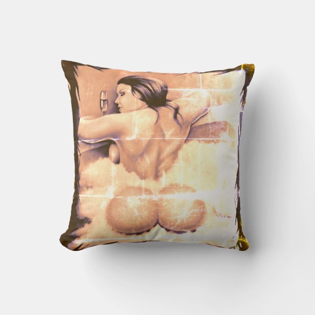 “Bathtime” Vintage Style Image  Throw Pillow (Front)