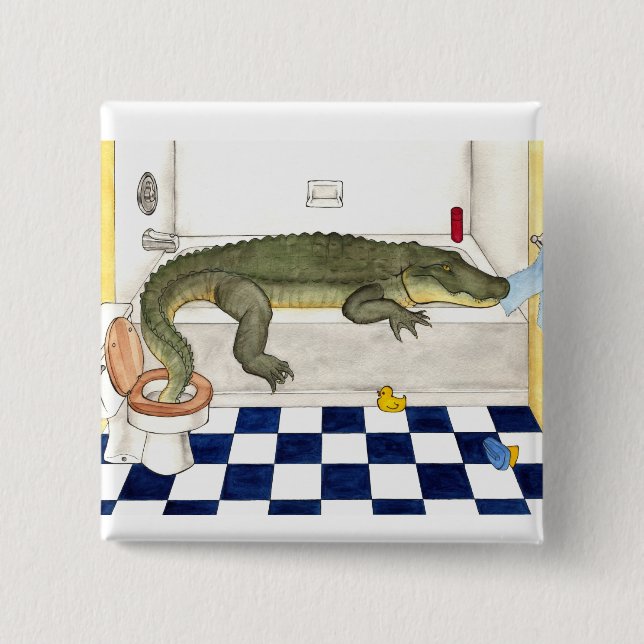 Bathtub Alligator 2 Inch Square Button (Front)
