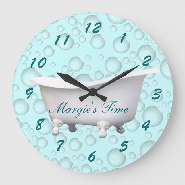 Bathtub & Bubbles Clock- customize & personalize Large Clock (Front)