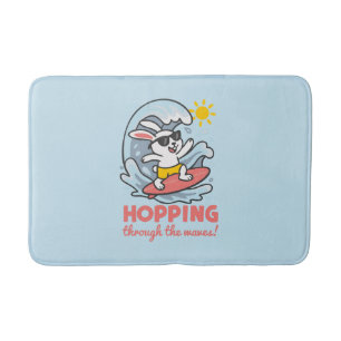 Bathtub carpet with kawaii surfer bunny bath mat
