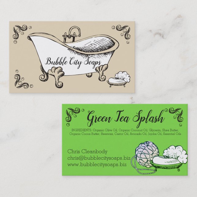 Bathtub handmade soap bath salts business card (Front/Back)
