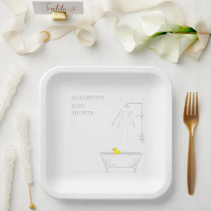 Bathtub Rubber Duck Baby Shower Gender Neutral Paper Plate