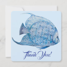 Batik bleu et blanc Carte de remerciements d'angél