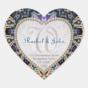 Batik Bleu Or Amour Monogramme Stickers de mariage