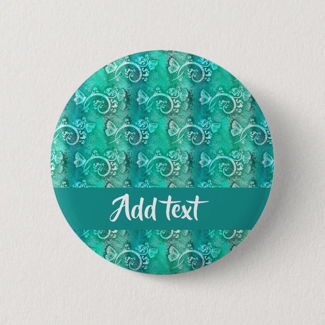 Batik blue swirls patterned 2 inch round button (Front)