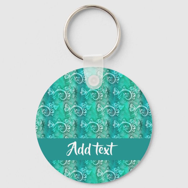 Batik blue swirls patterned keychain (Front)