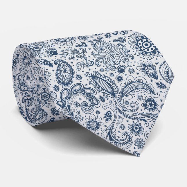 Batik boho style floral paisley pattern tie (Rolled)
