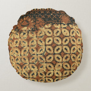 Batik Earthy Coffee Bean Elegant Rustic Rugged Round Pillow