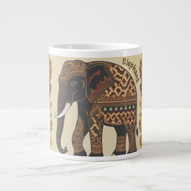 Batik Elephant, Vintage Style, Antique  Large Coffee Mug (Front)